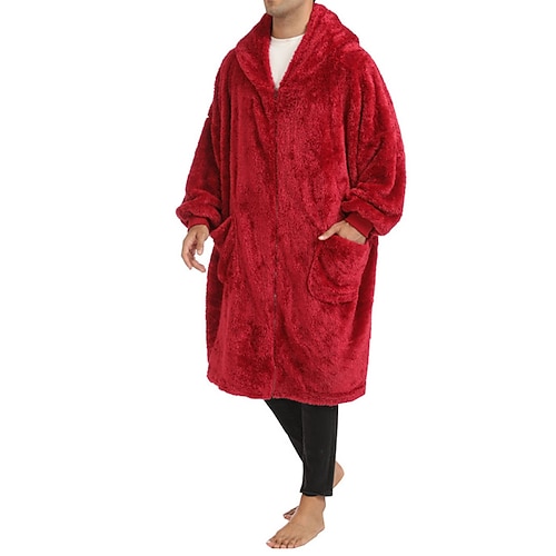 Herren Schlafanzug Nachtwäsche Bademantel Einfach Mode Stilvoll Klassisch Heim Täglich Bett Polyester Thermowarm Komfort Weich Kapuzenpullover Langarm Herbst Winter Rote Grau Image