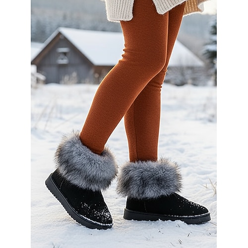 Damen-Plateau-Ankle-Boots aus Kamelhaar mit Kunstfellbesatz – warme Winterstiefel mit dicker Sohle und flauschigem Besatz für Spaziergänge im Freien und Outfits bei kaltem Wetter Image