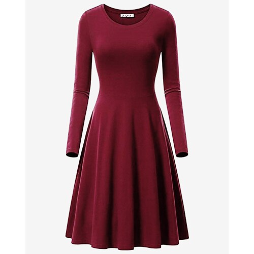 Damen Midikleid Kapuzenkleid T-Shirt-Kleid Elegant Modern Täglich Outdoor Urlaub Lässiger Schnitt Einfach Langarm Rundhalsausschnitt Schwarz Weiß Gelb Wein Frühling Herbst Image