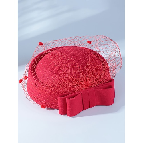 Weihnachtspartyhut für Damen – aus Kunstwolle, mit Schleife und Netzmuster, in verschiedenen Farben erhältlich, perfekt für festliche Anlässe und Wintermode. Image