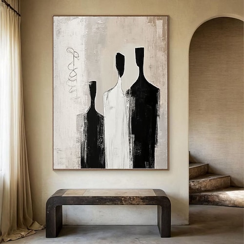 Handgemaltes, modernes abstraktes Porträt-Ölgemälde, handgemalte minimalistische Figur auf Leinwand, zeitgenössisches Ölgemälde, Schwarz-Weiß-Wandbild, individuelles Gemälde für die Image