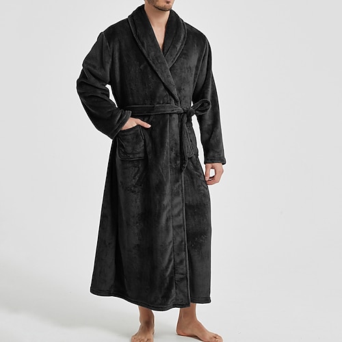 Herren Freizeitkleidung Nachthemd Bademantel Einfach Stilvoll Komfort Heim Täglich Baumwolle Thermowarm Atmungsaktiv V Ausschnitt Langarm Herbst Winter Schwarz Wein Image