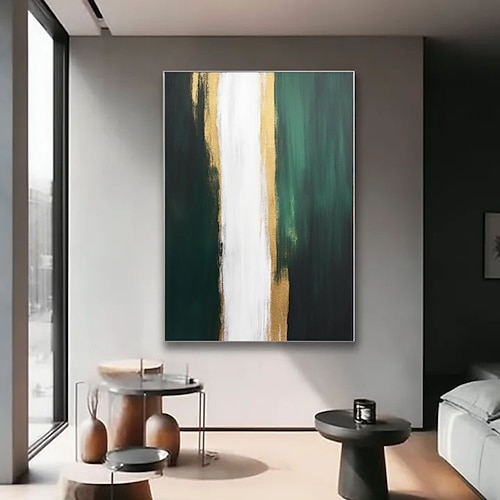 Minimalistische Kunst, handgefertigte abstrakte Kunst, handgemaltes grünes und weißes abstraktes Leinwandbild, abstrakte Goldleinwand, moderne Wandkunst, moderne Wohndekoration Image