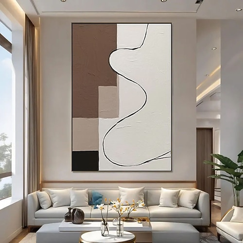 Handgemaltes Ölgemälde, neutral, modern, abstrakt, braun-weiß, minimalistisch, Wandkunst, einzigartiges Geschenk, Wohnzimmer- oder Schlafzimmerdekoration Image