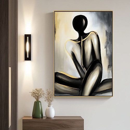 Handgemaltes, elegantes, schwarzes Akt-Frauen-Silhouette-Ölgemälde auf Leinwand, sexy weibliche Figur, handgemalte Figur, Wandbild im Vintage-Stil, glamouröse Wohndekoration Image