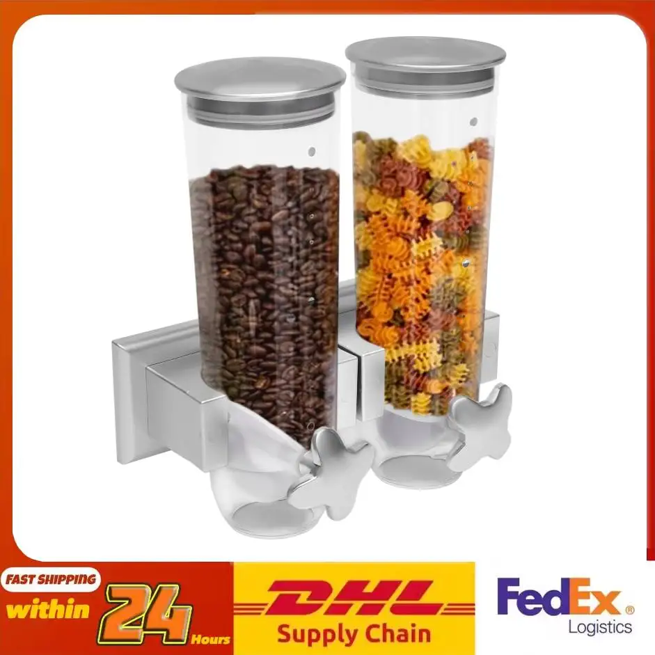 Distributeur de nourriture mural à 2 seaux de 101oz, distributeur de nourriture en plastique ABS, distributeur de stockage pour riz, noix, aliments pour animaux de compagnie