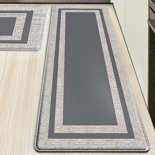 Läuferteppiche für Flur und Küche, dicke PVC-Anti-Ermüdungsmatte, Kunstleder-Optik, Doppelrahmen-Design, wasserdicht, ölbeständig, rutschfest Image