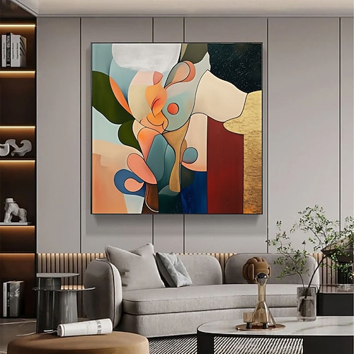 Ölgemälde, handgemalt, abstrakt, geometrisch, orange-grün, minimalistisch, auf Leinwand, vertikal, großformatig, Wandkunst, organisch, modern, farbenfroh, aus der Mitte des 20. Jahrhunderts Image