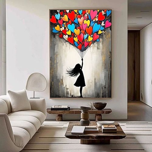 Handgemalte Graffiti-Träume von Ballonherzen, farbenfrohe Kunst, skurrile Dekoration, Kinderzimmer- und Wohndekoration, Herzmotiv, lebendige Malerei Image
