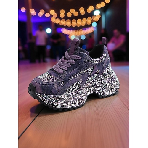 Lila Strass-Plateau-Sneaker für Damen – glitzernde, klobige Tanzschuhe für Club, Bühnenauftritte und Partys. Image