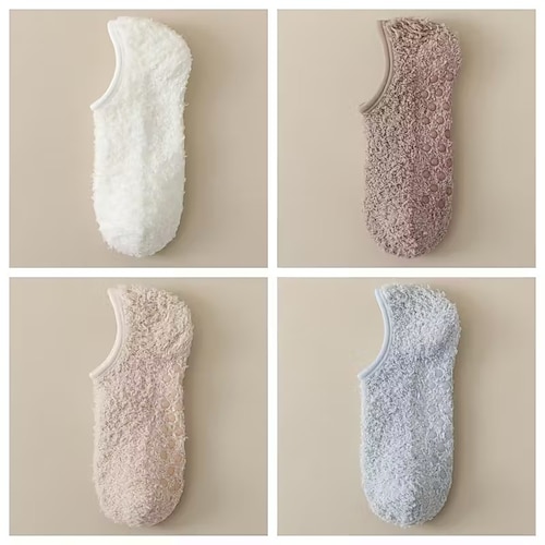 4er-Pack Herren-Winter-Thermosocken – dickes, rutschfestes Korallenfleece mit elastischem Rippbündchen, weiche, einfarbige Hausschuhe für drinnen, bequem und strapazierfähig, warm und kuschelig, ideal Image