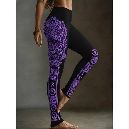 Damen Leggings Gemütliche Leggings Urlaub Vintage Ethno-Stil Volle Länge Hohe Taille Grafik Tiermotiv Drucken Bequem Hohe Elastizität Lässig Täglich Urlaub Blau Purpur Frühling Herbst Schmale Passform Image