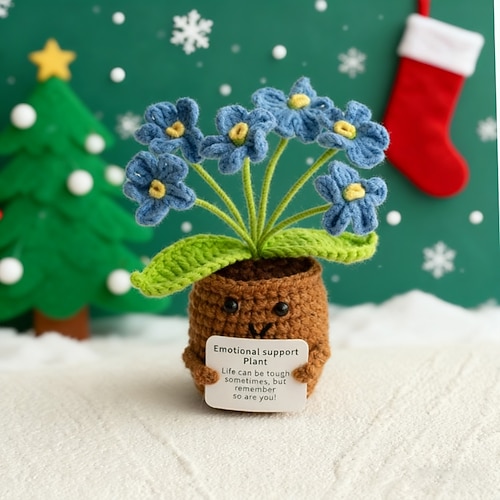 Ideale Weihnachtsgeschenke für Enkelkinder Mädchen Jungen handgemachtes emotionales Geschenk Blumenkrochetpuppe inspirierende Geschenke mit Karten süß gestrickte lustige Unterstützung Freund Image