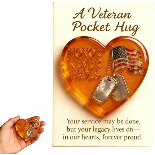 Herzliche Grüße an Veteranen, Ehre verblasst nie, Dankeskarte, herzförmiges Militär-Andenken für Veteranen mit amerikanischer Flagge Hundemarken, Weihnachten Geschenk zum Veteranentag Image