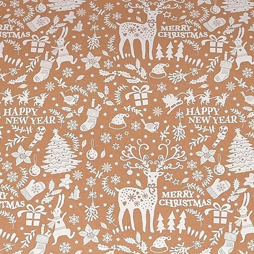 Weißes Weihnachtsgeschenkpapier – rustikales Weihnachtsgeschenkpapier, 43 x 300 cm / 16,92 x 118,11 Zoll große Rolle, Vintage-Kraftpapier, Weihnachtsgeschenkpapier, Weihnachtsdekoration Image