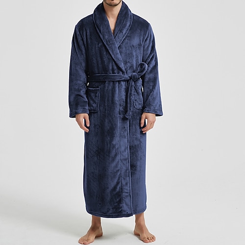 Herren Freizeitkleidung Nachthemd Bademantel Einfach Stilvoll Komfort Heim Täglich Baumwolle Thermowarm Atmungsaktiv V Ausschnitt Langarm Herbst Winter Schwarz Wein Image