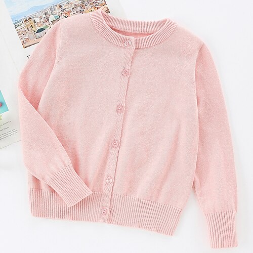 Kinder Mädchen Strickjacke Einfarbig Outdoor Langarm Knopf hoch Mode 4-12 Jahre Herbst Schwarz Gelb Rosa Image