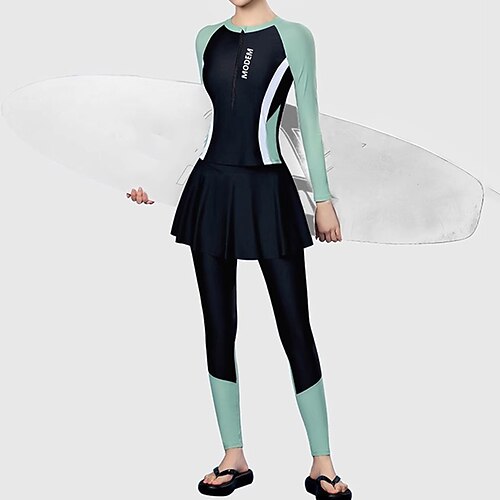 Damen Anti UV Shirt Badeanzug Bademode Badeanzug Grün Grau LSF 50 Bauchkontrolle Langarm - Surfen Kanufahren Schnorcheln Sommer Frühling Image