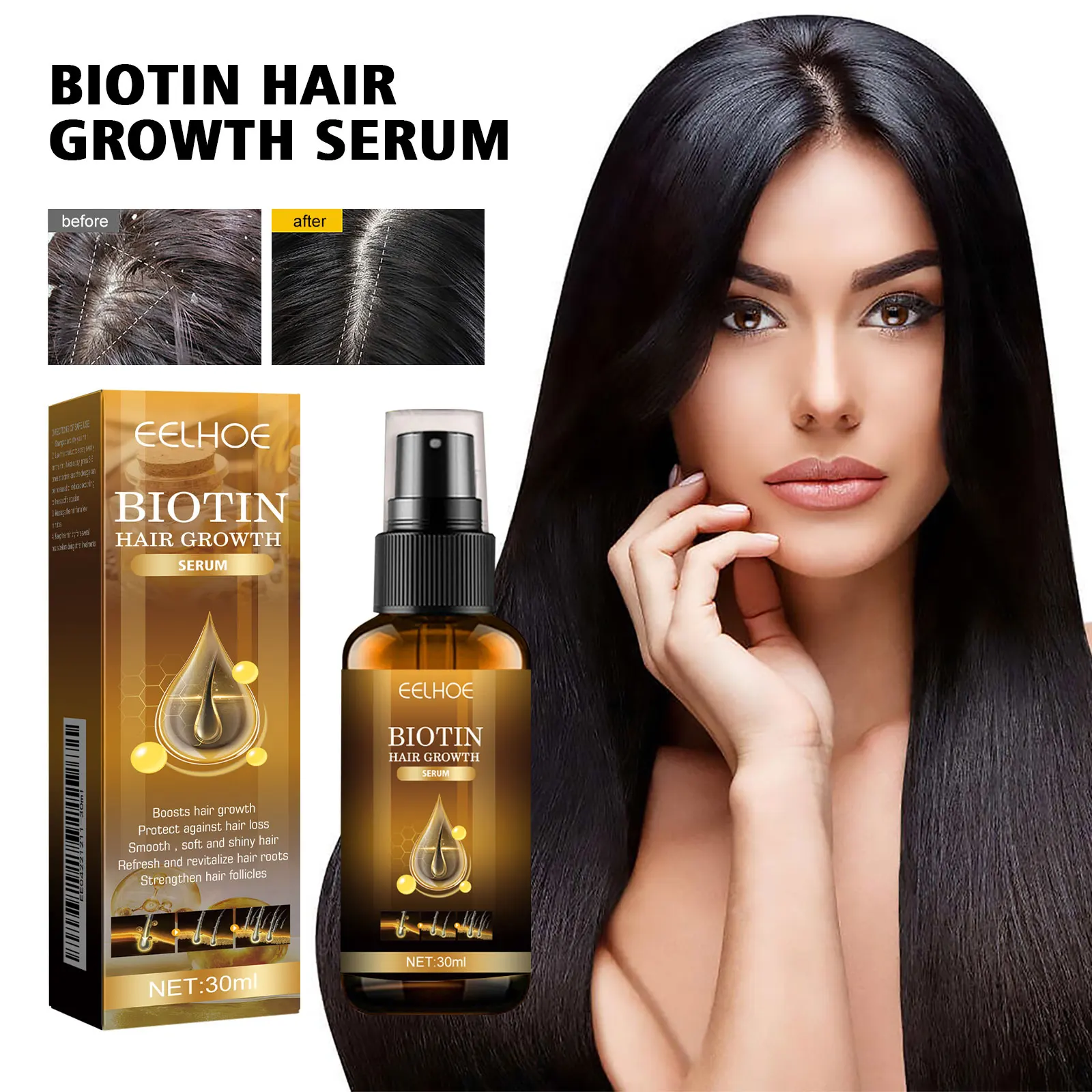 Biotin Hair Care Spray Hair Repair Serum Spray Nourish Scalp Hair Follicle Reduce Hair Loss Hair Strengthening Spray 30ml/pc
