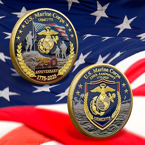 250. Jubiläums-Gedenk-Münzen – U.S. Marine Corps Design Sammlermünzen haltbare Metall-Display-Münzen für Sammler Geschenkidee patriotisches militärisches Thema Semiquincentennial Image