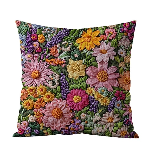 Kissenbezug mit floralem 2D-Flachdruck, weich und bequem, mit angedeuteter Stickerei, für Wohnzimmer, Sofa, Schlafzimmer oder als Dekoration. Image