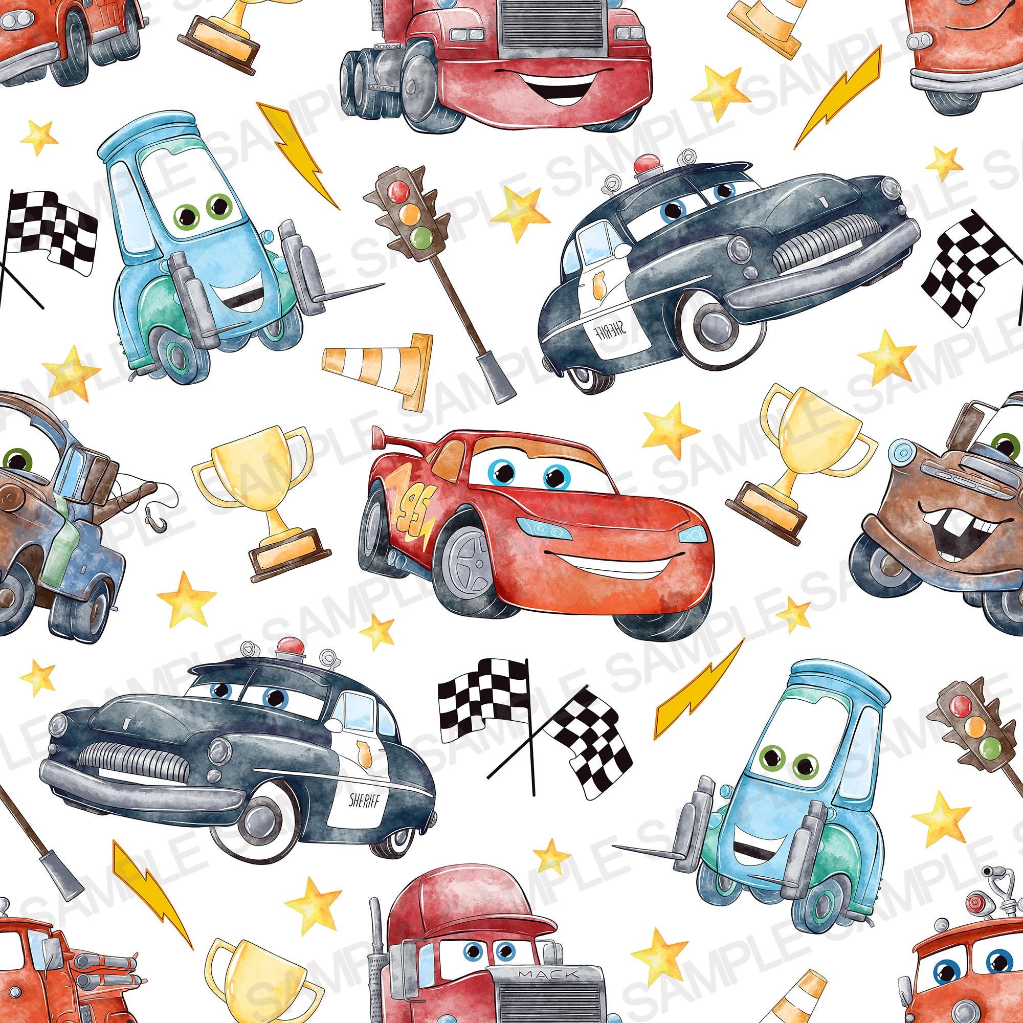 Modello senza cuciture di automobili Modello di automobili Modello digitale di McQueen Modello digitale di automobili Modello di sfondo acquerello di