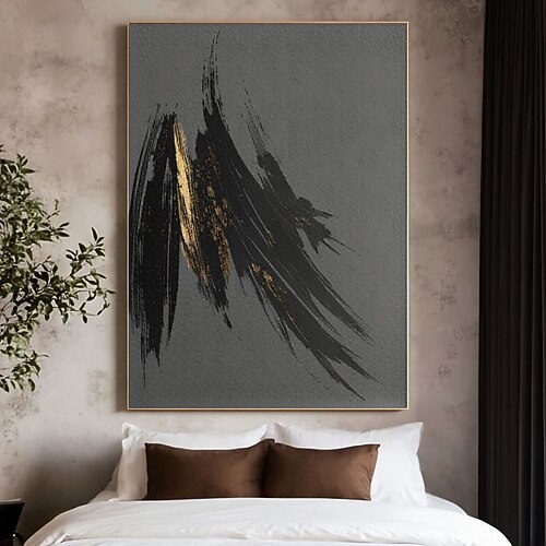 Ölgemälde, handgemalt, abstrakte Kunst in Schwarz und Gold, Originalgemälde auf Leinwand, große Leinwandgemälde, schwarze Wandkunst, goldene Malerei, übergroße Wandkunstgemälde Image