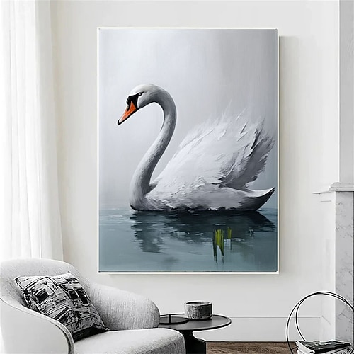 Ölgemälde, handgemalt, abstrakt, elegant, Schwanenbild, großes abstraktes Tierbild, graubraune Wandkunst, moderne abstrakte Kunst, großes Leinwandbild, Acrylmalerei Image