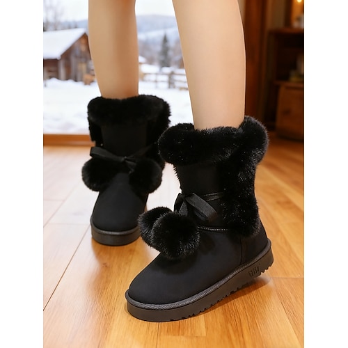Rosa Damenstiefel mit Bommeln aus Kunstfell – kuschelige Winterstiefel mit niedlichen Schleifendetails für Weihnachten, festliche Anlässe und den Alltag Image