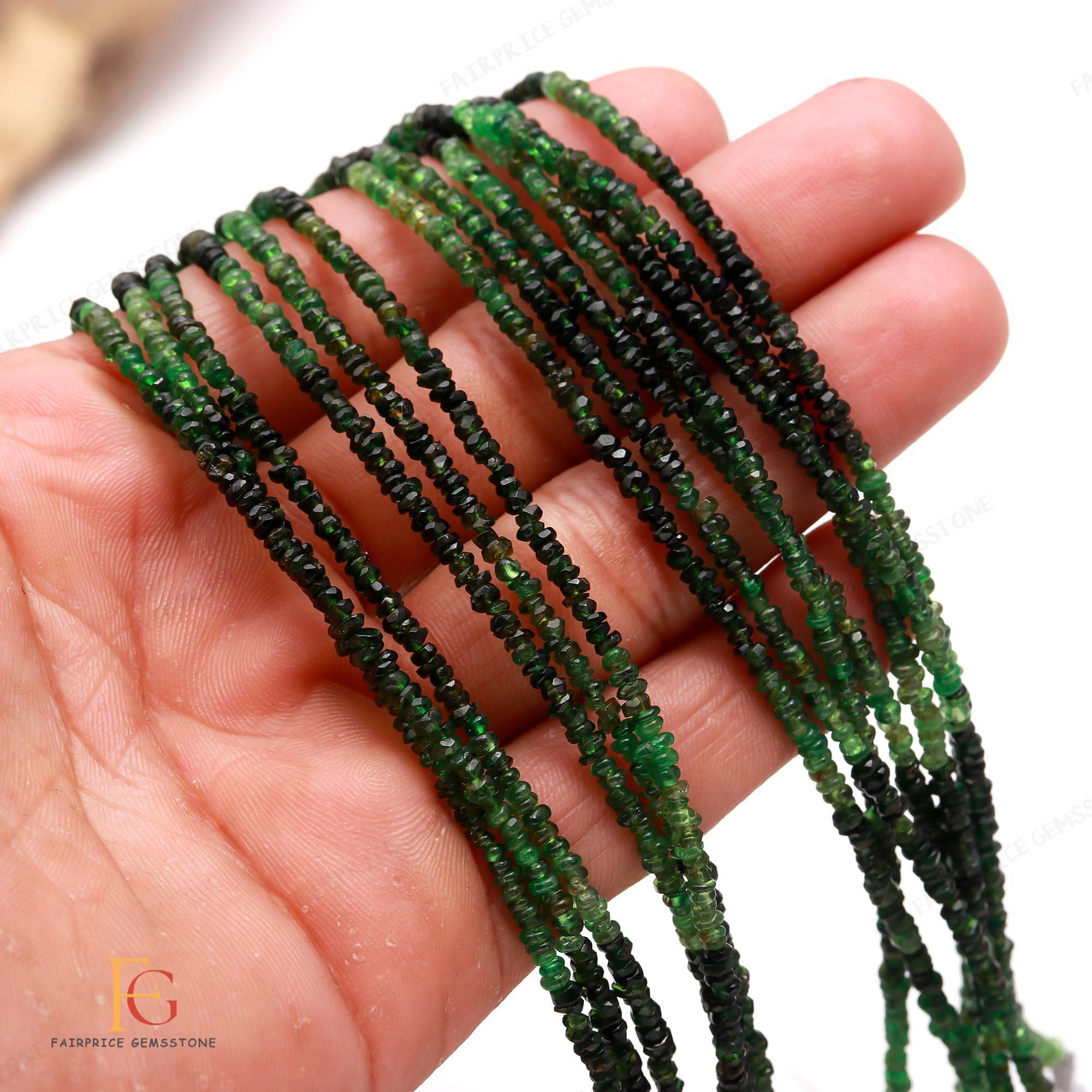 Perline rondelle sfaccettate in diopside di cromo naturale, 2,5-3 mm, perline di pietra preziosa in diopside di cromo, bellissime perline cromate da 8