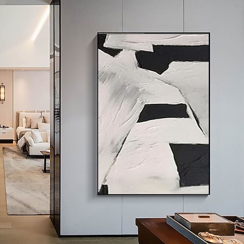 Handgemaltes Ölgemälde in Schwarz, Grau und Weiß, modernes abstraktes Ölgemälde auf Leinwand, minimalistische Textur, Wandkunst, handgefertigtes Gemälde, Wohnzimmerwandkunst, Wohndekoration Image