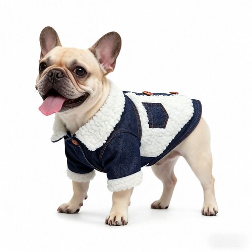 Stilvolle Hunde-Jeansjacke mit Sherpa-Fleecefutter – klassischer Jeansmantel für kleine bis mittelgroße Hunde Image