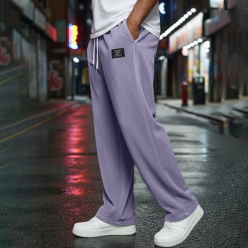 Herren Jogginghose Jogginghose mit weitem Bein Hose Jogginghose mit offenem Saum Kordelzug Elastischer Bund Einfach Atmungsaktiv Knielang Sport im Freien Lässig Täglich Streetwear Retro Vintage Blau Image