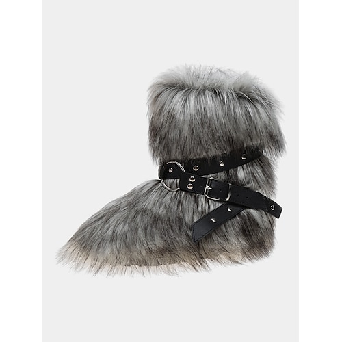 Damen-Winterstiefel aus Kunstpelz mit Gürteldetail – gemütlich Stilvolles, von den nordischen Wikingern inspiriertes Design, perfekt für Winterwunderland, Weihnachten und Outdoor-Abenteuer. Image