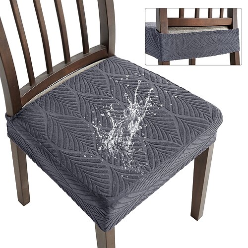 Stretch-Stuhlbezüge mit Blattjacquardmuster, weicher, elastischer Sitzschutz für Esszimmer, Küche und Zuhause, staub- und schmutzabweisend, abnehmbarer Bezug Image