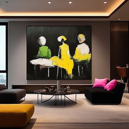 Handgemaltes, großformatiges, zeitgenössisches figuratives Kunstwerk, farbenfrohe Silhouettenkunst, Original-Acrylgemälde auf Leinwand für die Heimdekoration, moderne Leinwand-Wandkunst Image