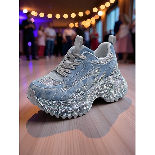 Lila Strass-Plateau-Sneaker für Damen – glitzernde, klobige Tanzschuhe für Club, Bühnenauftritte und Partys. Image