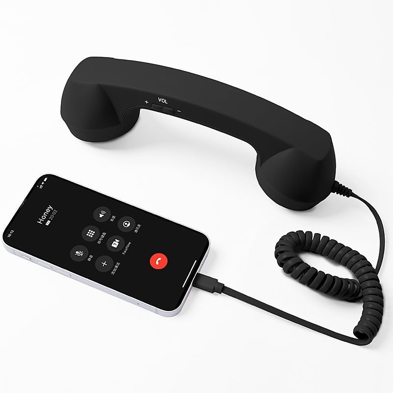 Retro Phone Handset Type C Wired Receiver for Smartphone Classic Telephone Style Headset with Microphone Noise Reduction Plug and Play for Office Home Use