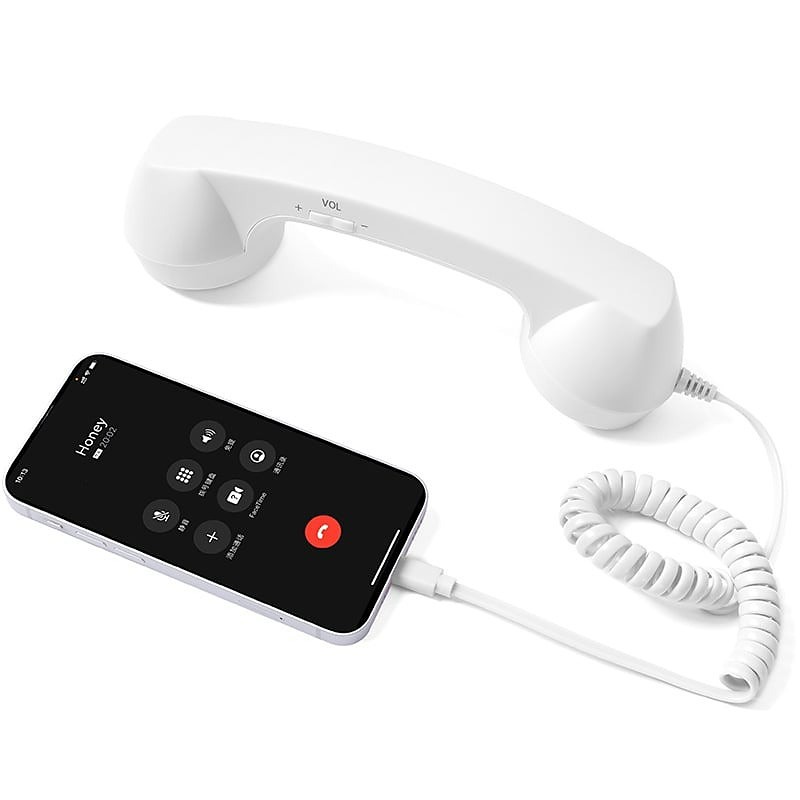 Retro Phone Handset Type C Wired Receiver for Smartphone Classic Telephone Style Headset with Microphone Noise Reduction Plug and Play for Office Home Use