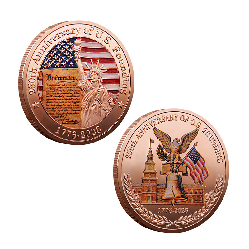 250th Anniversary Commemorative Coins - Golden American Flag Liberty Bell Design Collectible Coins, Durable Metal Anniversary Coins for Display, Collectors Gift Idea, Patriotic Design
