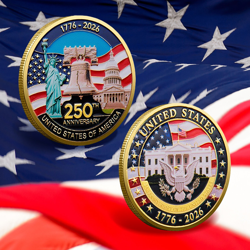 250th Anniversary Commemorative Coins - Golden American Flag Liberty Bell Design Collectible Coins, Durable Metal Anniversary Coins for Display, Collectors Patriotic Semiquincentennial