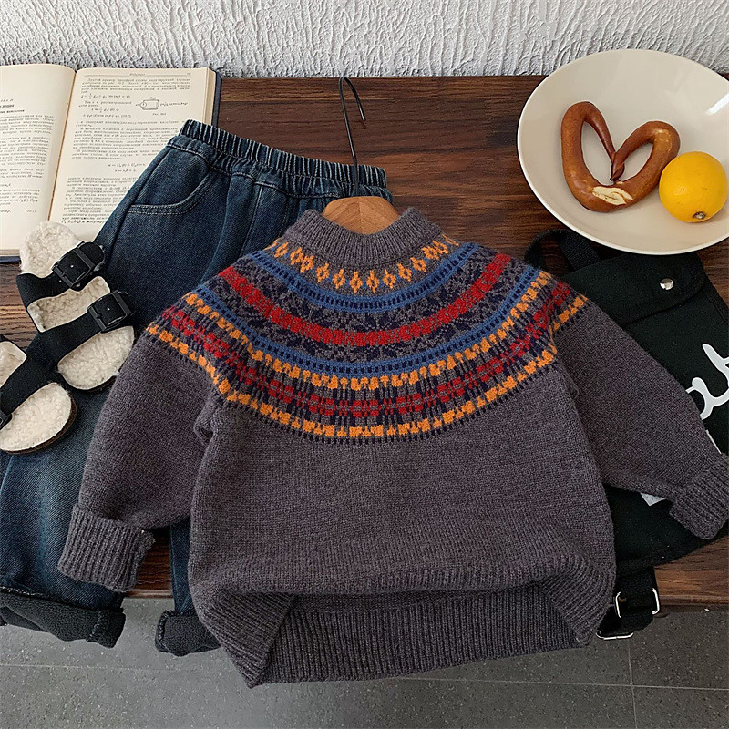 Kids Unisex Pullover Sweater Graphic Long Sleeve Keep Warm Outdoor Fashion Beige Fall Clothes 4-12 Years