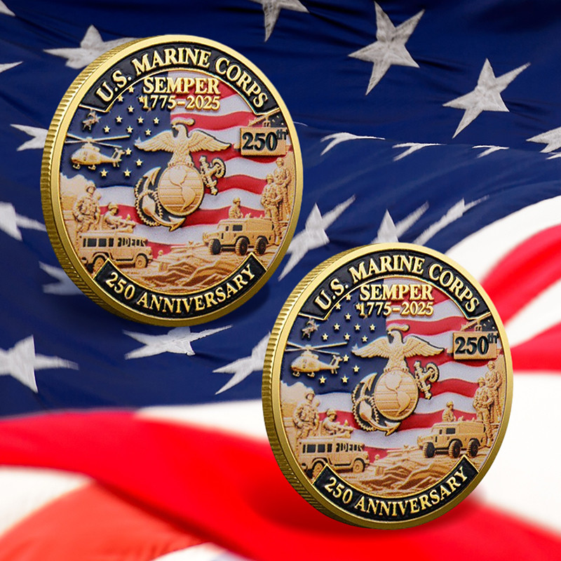 250th Anniversary Commemorative Coins – U.S. Marine Corps Design, Collectible Coins, Durable Metal Display Coins for Collectors Gift Idea, Patriotic Military Theme Semiquincentennial