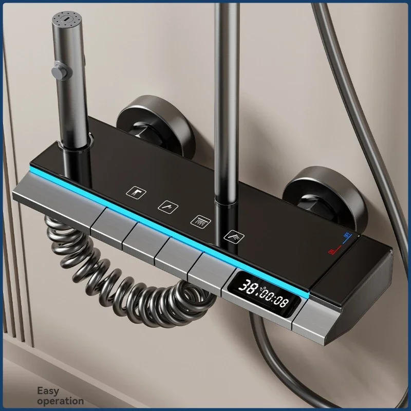 Vier Wege Wasser Outlet Dusche System Smart Digital Badezimmer Dusche Wasserhahn Set Temperatur Display Regen Badezimmer Dusche Set