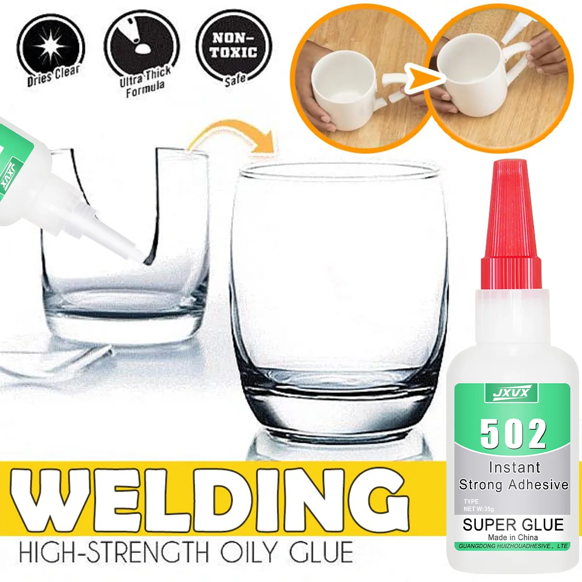 502 Klebstoff 35 g, hochwertiger Cyanacrylat-Klebstoff, starker Superkleber 502, Sofortkleber, schnell trocknend, Metall, Glas, 