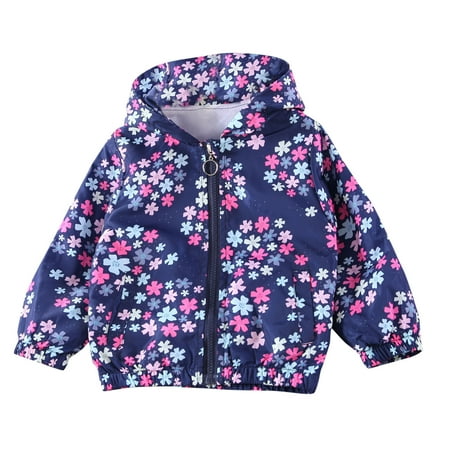 Avrntaa Toddler Jackets for Girls - Cartoon Print Full Zip Hooded Jacket Cute Dust Coats Lightweight Jacket Blue Jacket Size 4T