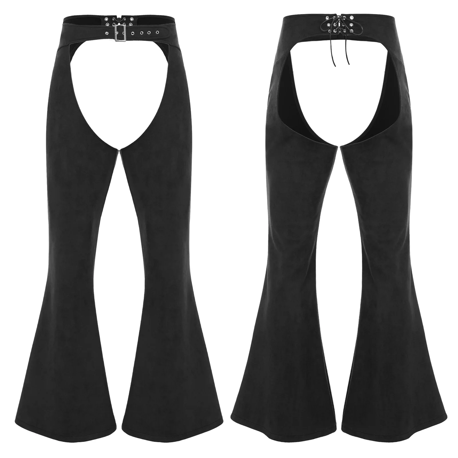 Männer Halloween Frauen Vintage Western Cowboy Cowgirl Cosplay Kostüm Verstellbare Taille Offener Schritt Chaps Hosen Raves Party Clubwear Image