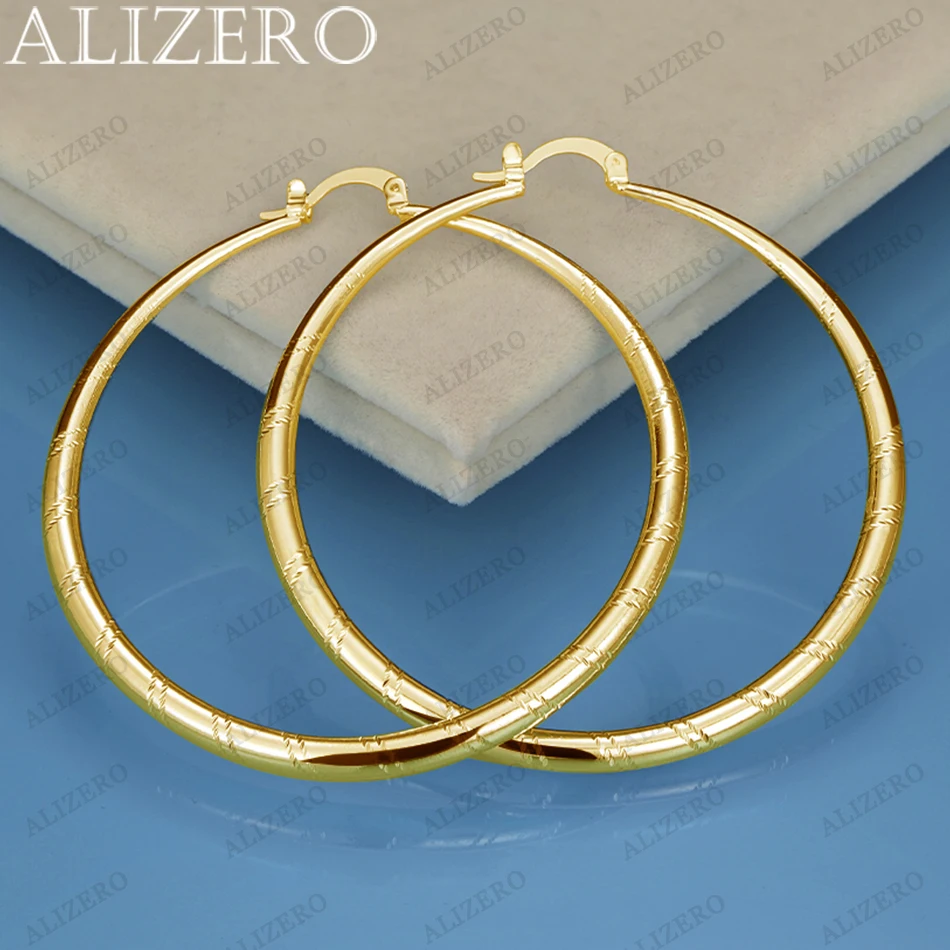 Alizero 18 Karat Gold 50mm großen Kreis Creolen für Frauen Hochzeit Verlobung Charme Party Schmuck Mode accessoires