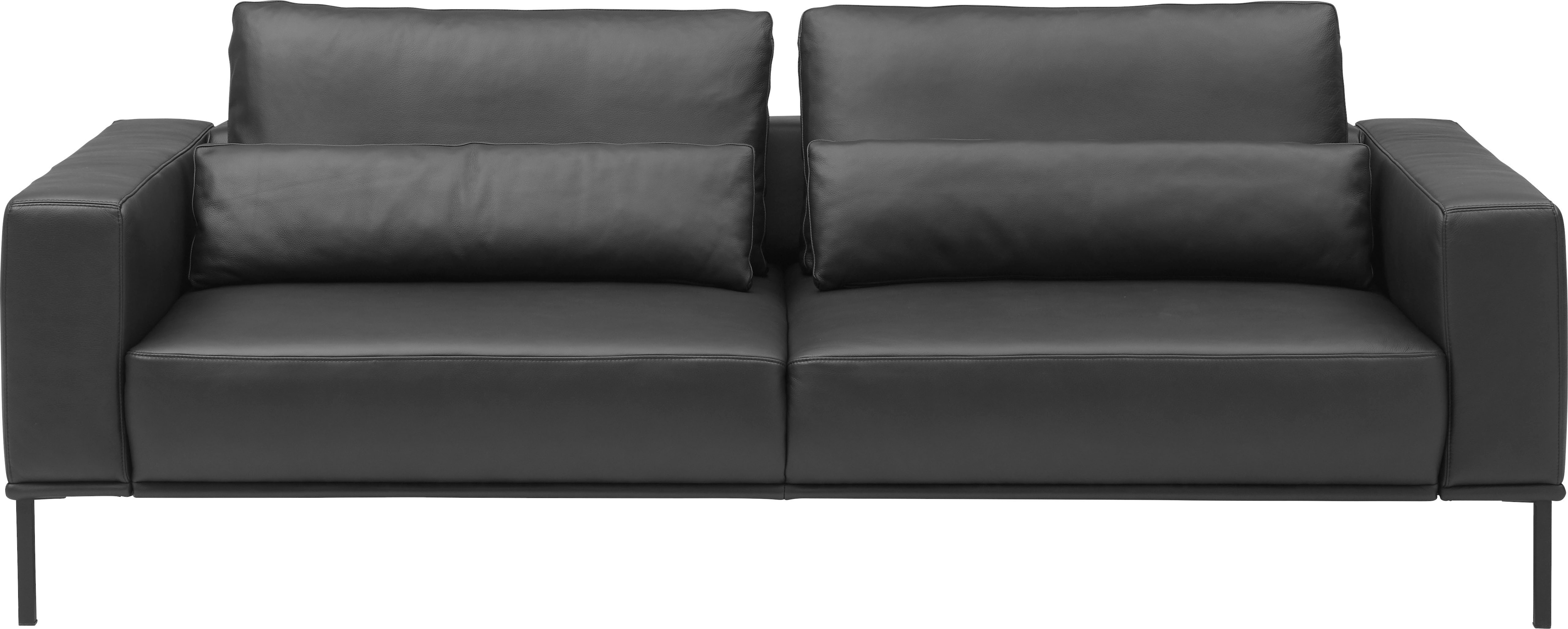 3-Sitzer MUSTERRING "JustBPM100", schwarz, B:222cm H:88cm T:107cm, 100% Leder, Sofas, wahlweise mit Nierenkissen und mot. Sitzauszug, Metallfuß in schwarz