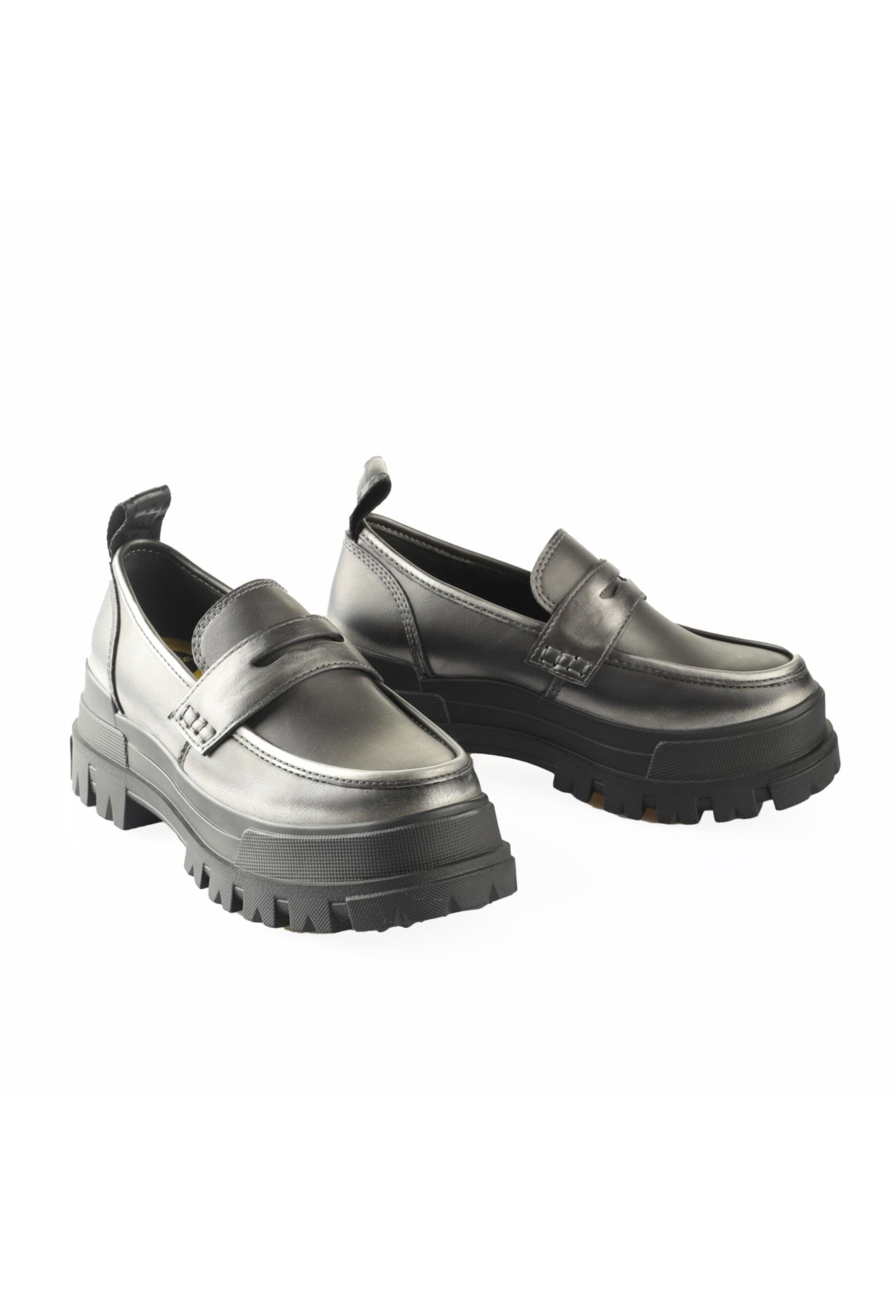 Stiefel BUFFALO "Buffalo Aspha Loafer Vntg Vegan Nappa", Damen, Gr. 38, pewter, schwarz, Leder, unifarben, Schuhe Stiefel